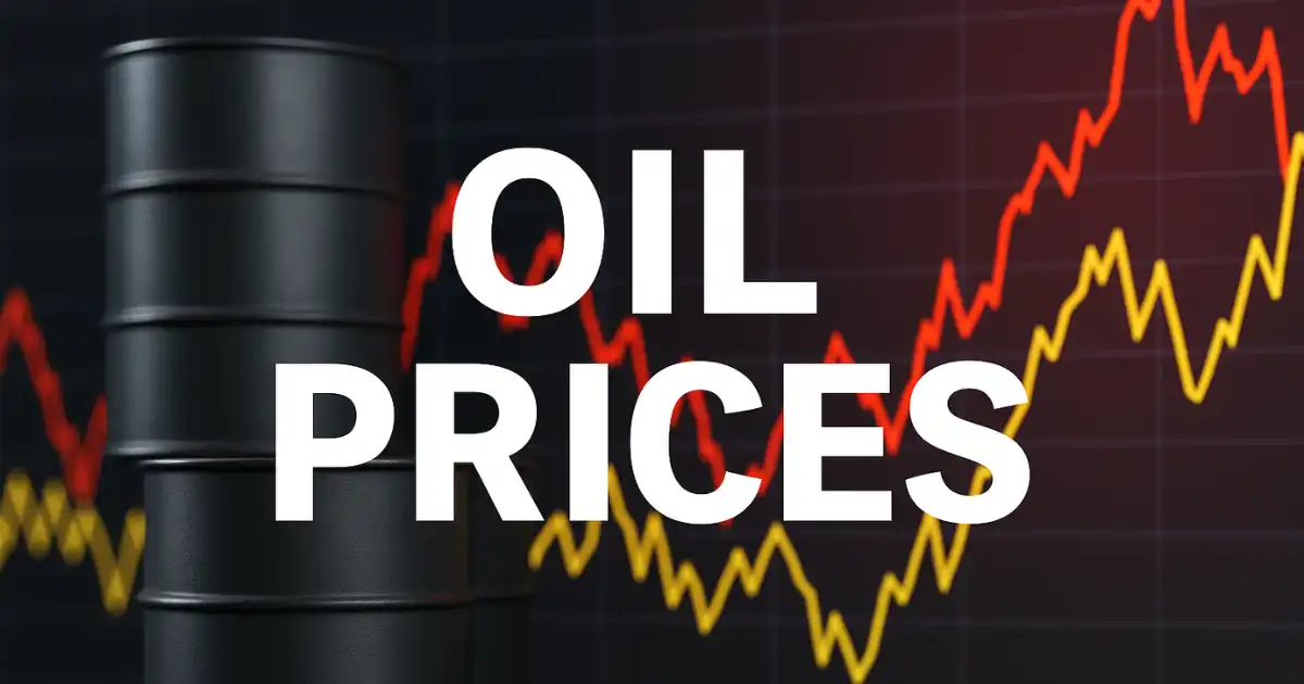 PETRONAFT 2 Oil prices text over stacked oil barrels with rising and falling financial chart background