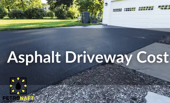 Bitumen for driveways, and in this picture, one of these driveways is shown and the sentence "Asphalt driveway cost"