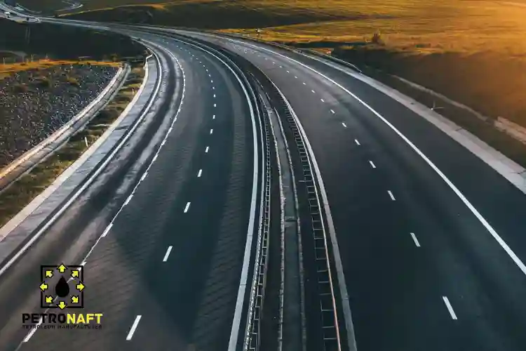 A paved highway symbolizing bitumen is used in road construction