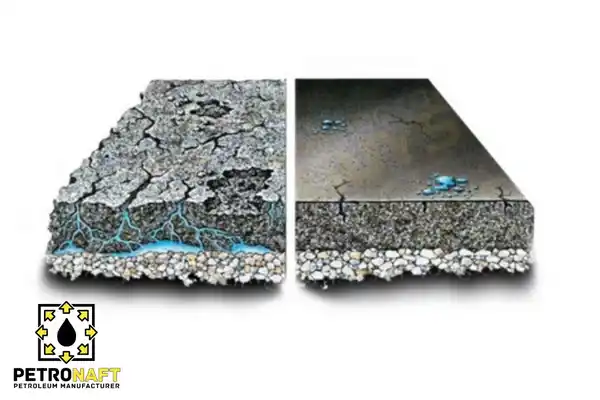 Showing two layers of asphalt, one modified with Gilsonite and the other unmodified