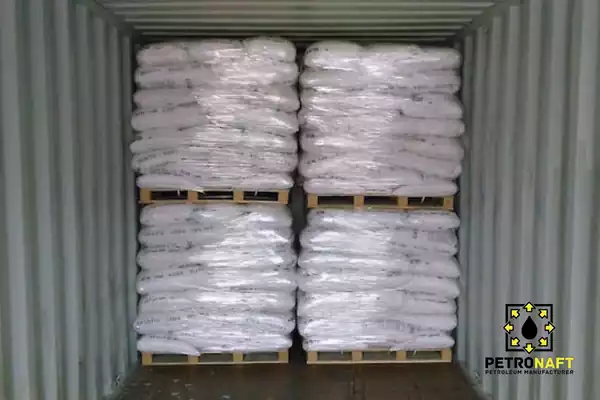 Several pallets of caustic soda in a container
