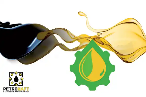 A symbol of the conversion of recycled oil into base oil, which is a sub-category of oil products