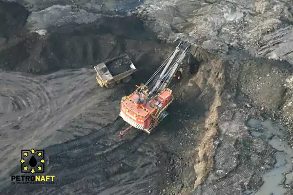 Heavy machinery in the mine extracting Gilsonite or Natural Asphalt or Natural Bitumen