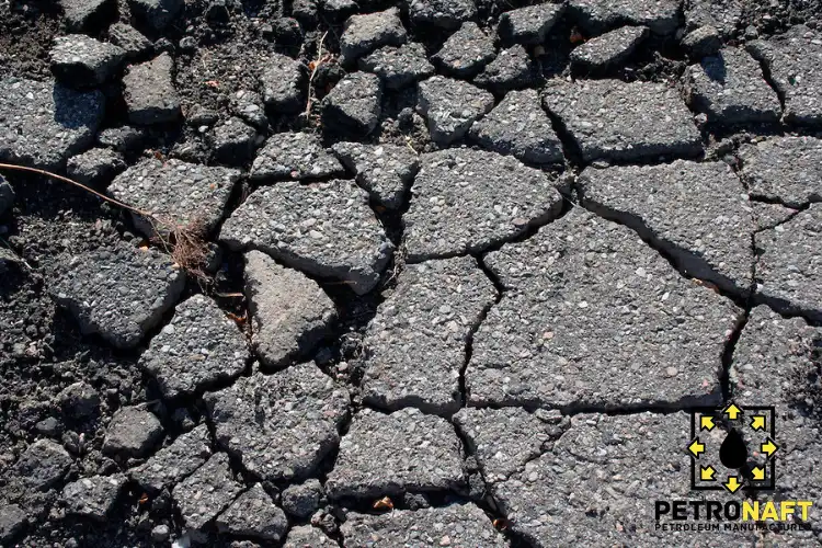 warning about mixed bitumen for asphalt with a shape of cracked asphalt