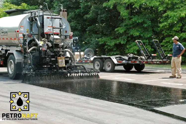 The bitumen machine is in operation. It cutback bitumen in pavement maintenance 