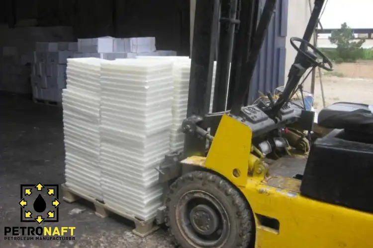 Some paraffin wax on a forklift in the warehouse of paraffin wax suppliers