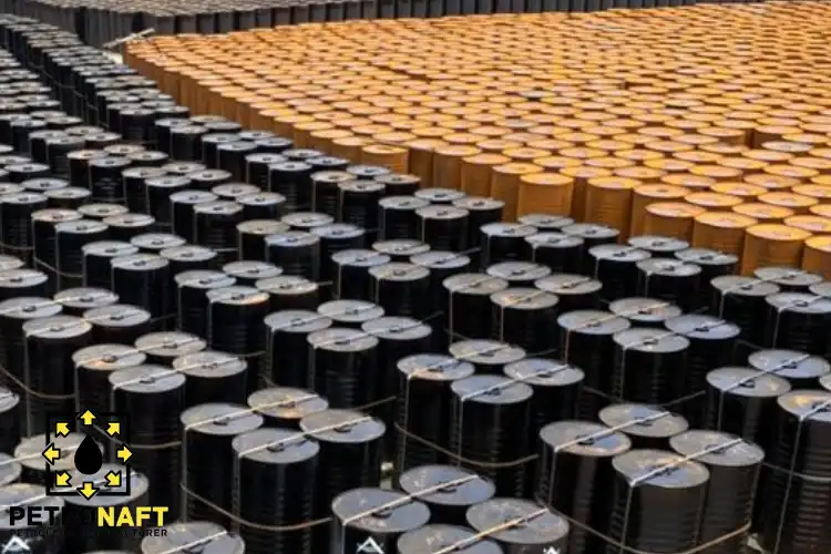 Barrels of different grades of bitumen