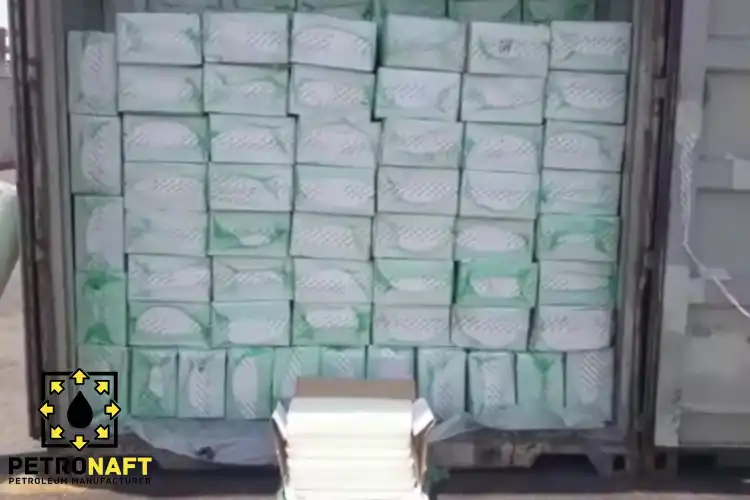 Container filled with paraffin wax boxes, produced by Iran Paraffin Wax Manufacturers