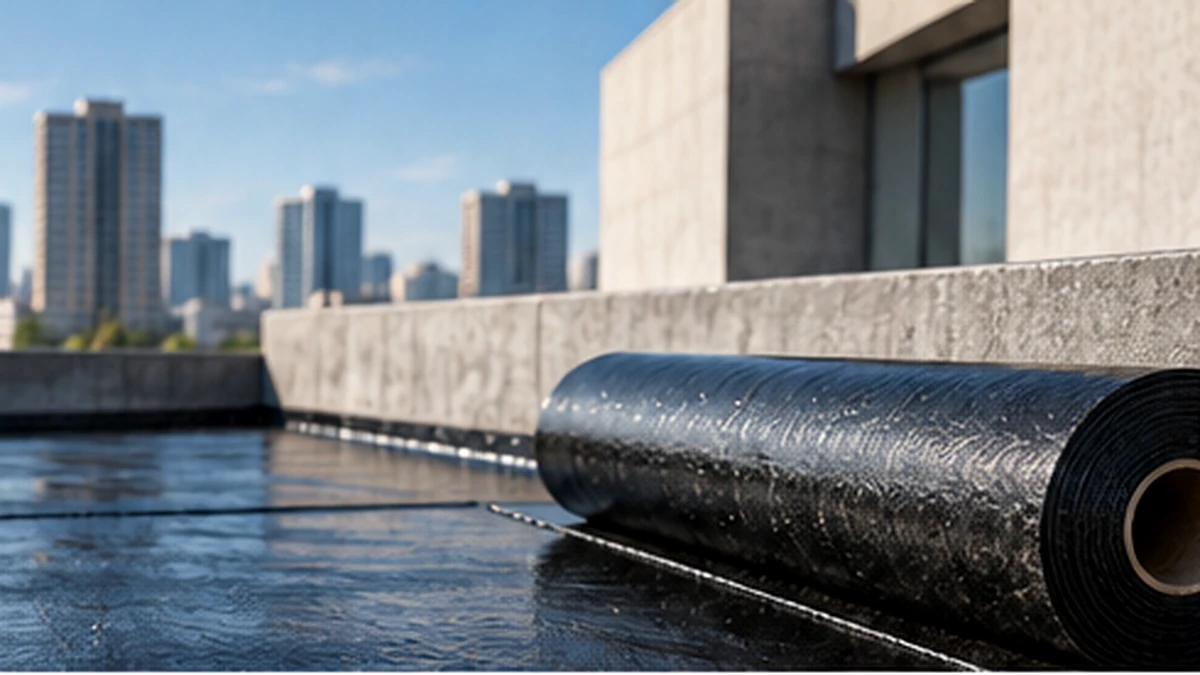PETRO NAFT 11 Bituminous waterproofing membrane roll on a freshly coated flat roof