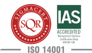 ISO 14001:2015 certification logo for environmental management, certified by SIGMACERT and accredited by IAS (MSCB-136)
